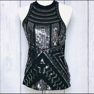 Express Sexy Black & Silver Sequin Club Tank